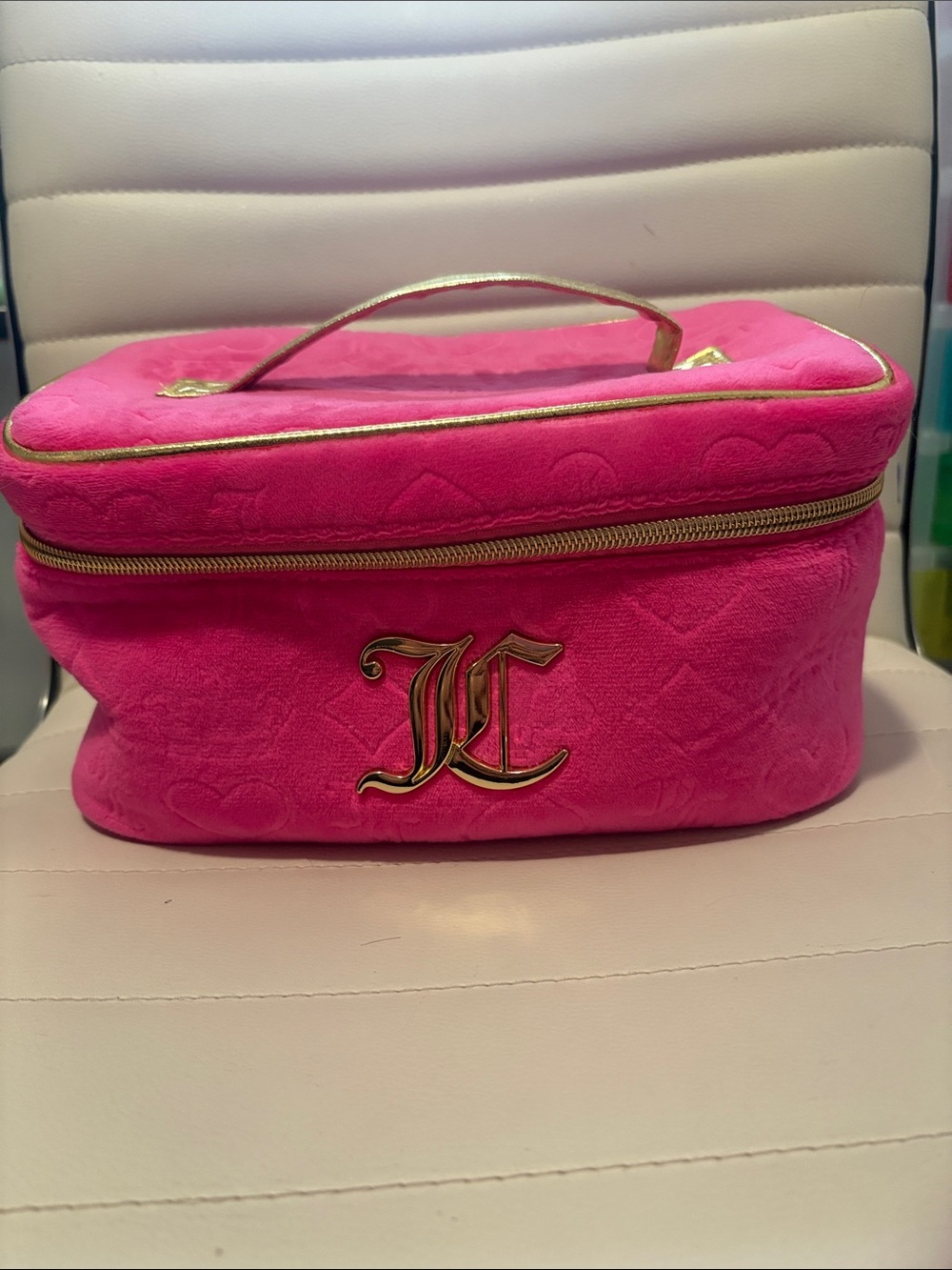 Juicy Couture Hot Pink Velvet Cosmetic Case with Gold Trim